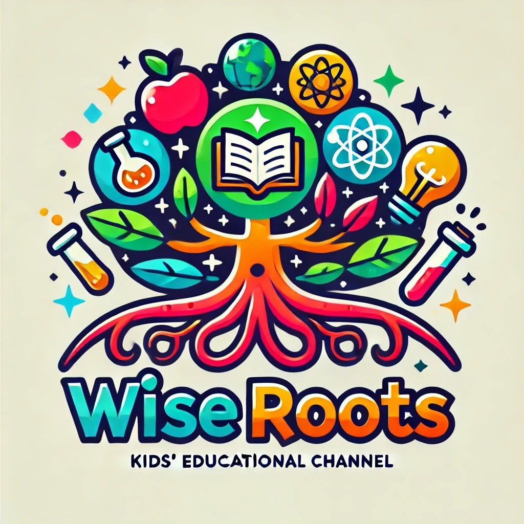 Wise Roots tree and book branding with science and discovery symbols